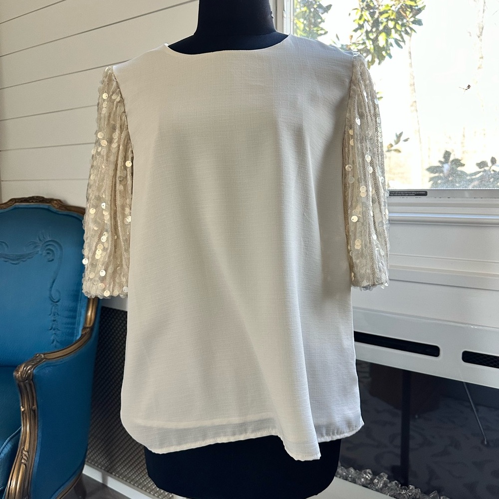 Elegant White Top with Sequin Sleeves
